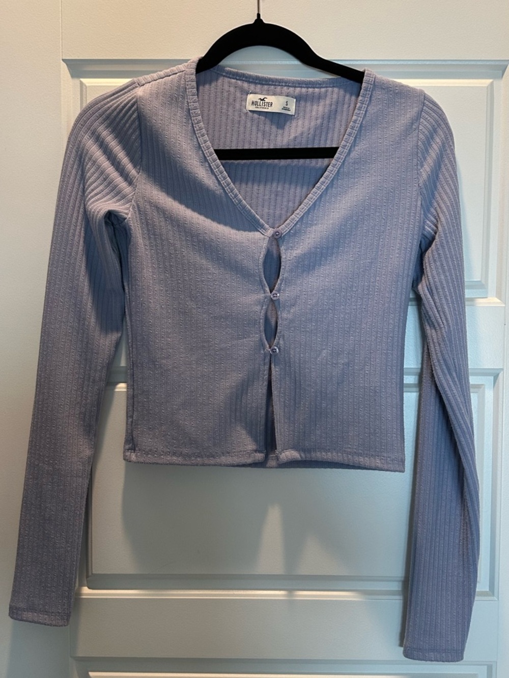 Hollister Lavender Ribbed Long Sleeve Cropped Cardigan